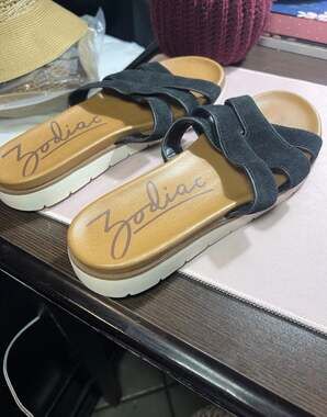 Zodiac Naila Black Suede Strappy Slide Sandals